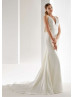 V Neck Ivory Satin Wedding Dress With Oversized Bow